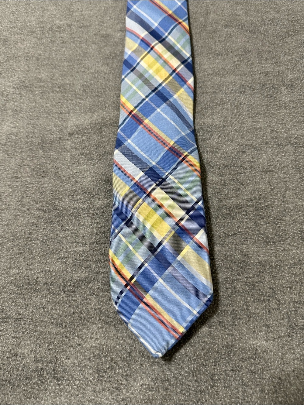 Tommy Hilfiger Blue, Brown & Gray Plaid Silk Tie